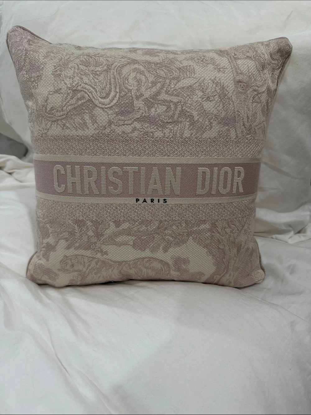 Dior Christian Dior Paris Toile Accent Pillow in Blush and Cream